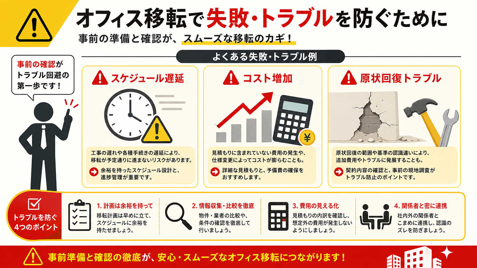 オフィス移転で失敗しないために知っておくべき注意点